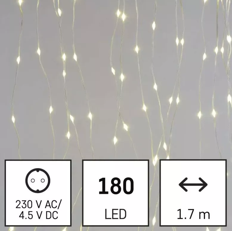 180 LED nano kurtyna 1.7x1.5m ciepła biel 8 programów 
