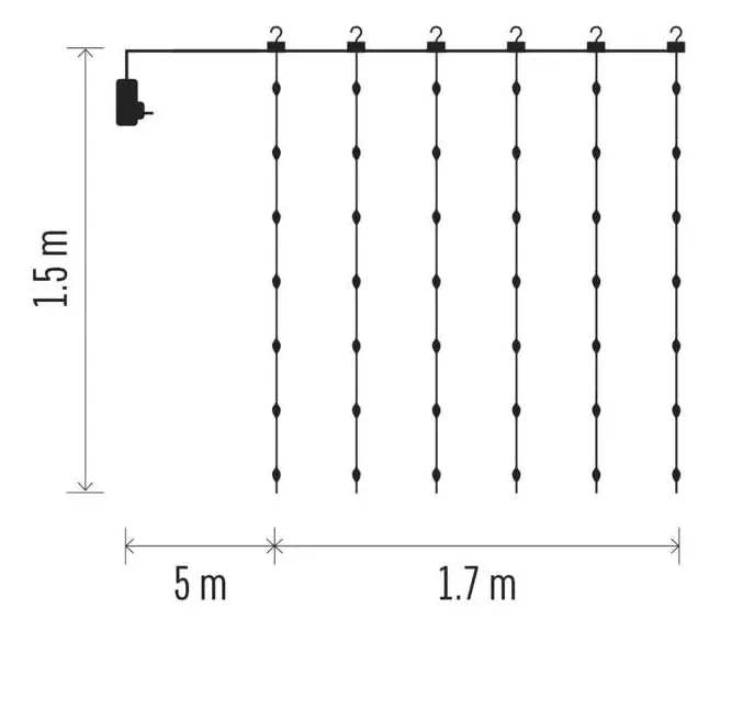 180 LED nano kurtyna 1.7x1.5m ciepła biel 8 programów 