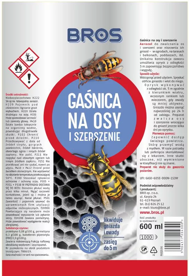 Gaśnica na osy i szerszenie 600 ml