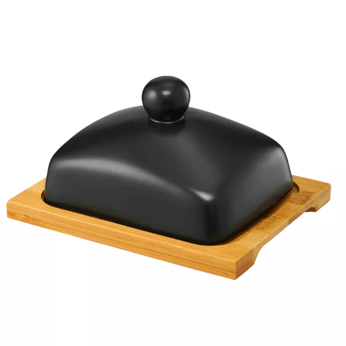 Maselniczka z pokrywą czarna 17 cm