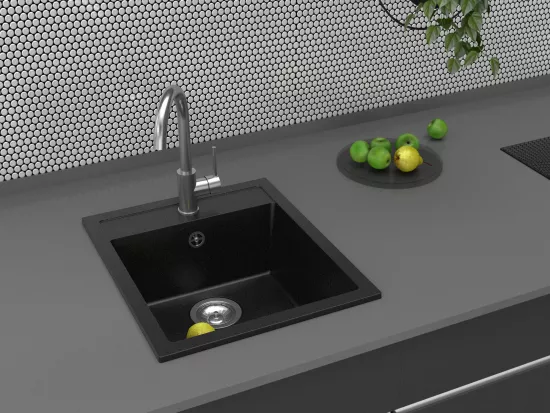 Zlewozmywak granitowy Bravo New 1-komorowy bez ociekacza 51,5 x 43,5 x 18,5 cm z syfonem Space Saver grafitowy