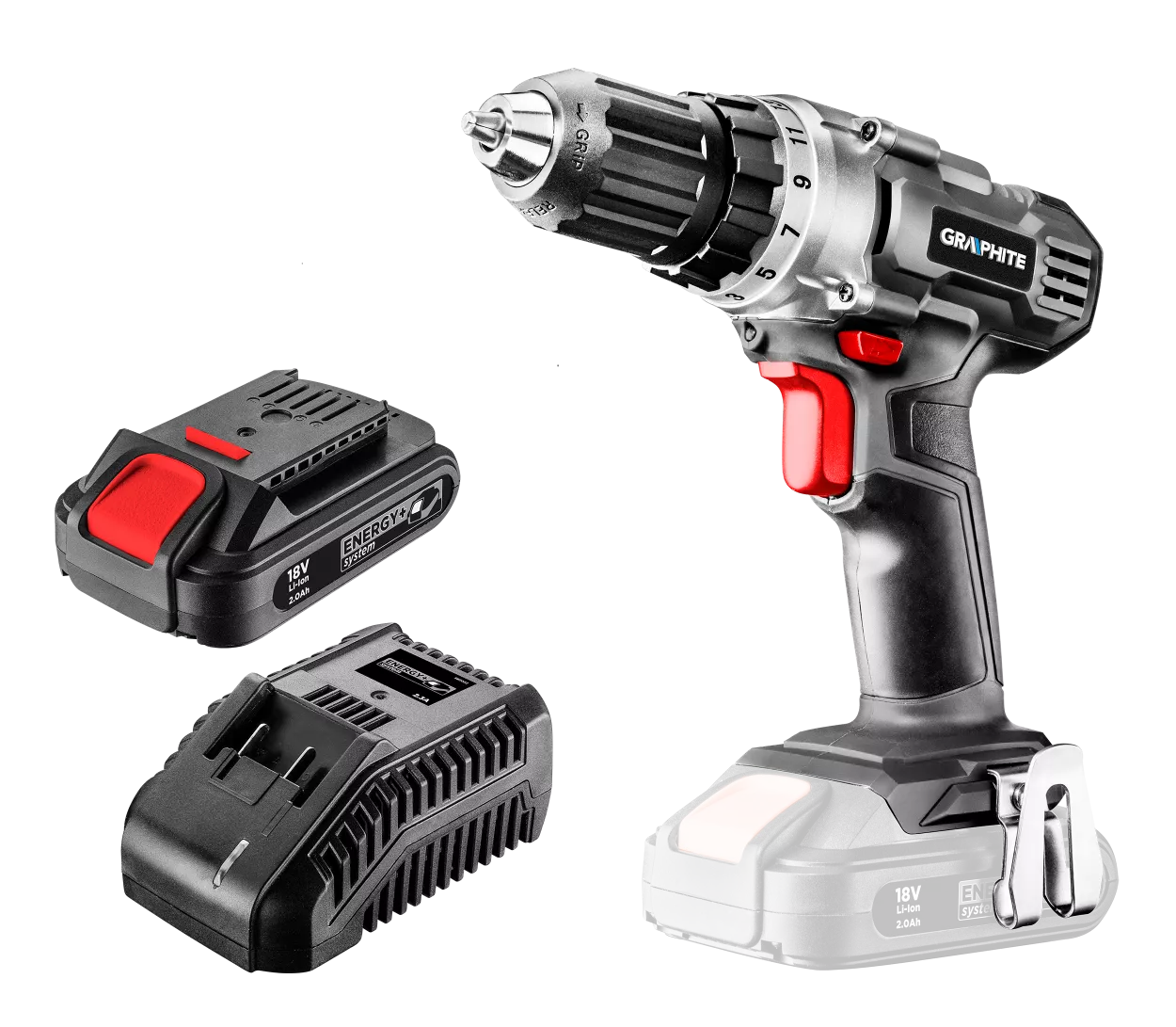 Wiertarko-wkrętarka akumulatorowa Energy 18 V Li-Ion z uchwytem  GRAPHITE