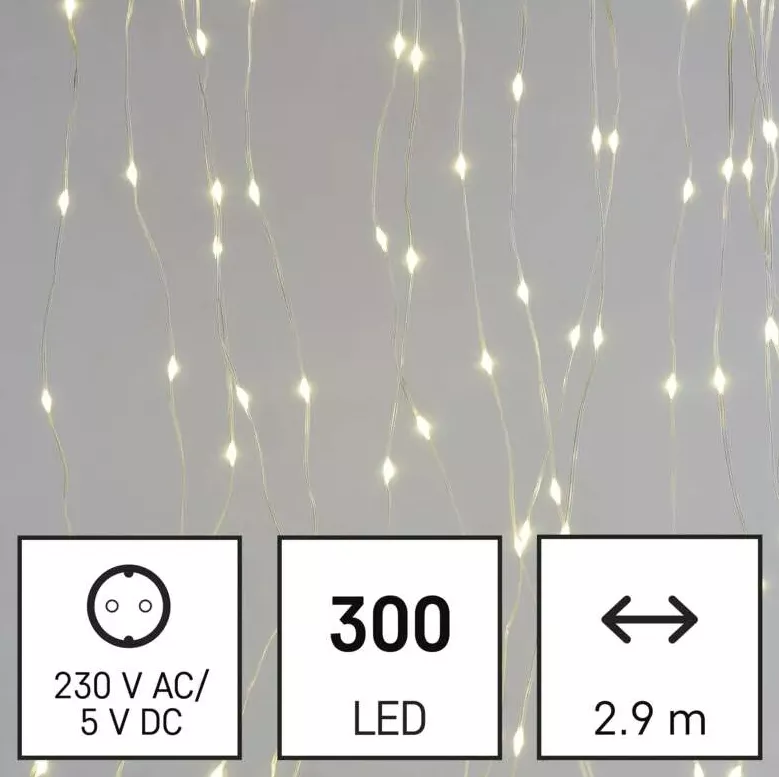 Kurtyna - 180 LED 2.9x1.5m ciepła biel 8 programów