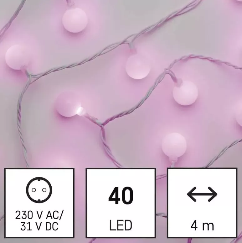 Dekoracja 40 LED big cherry 4m róż