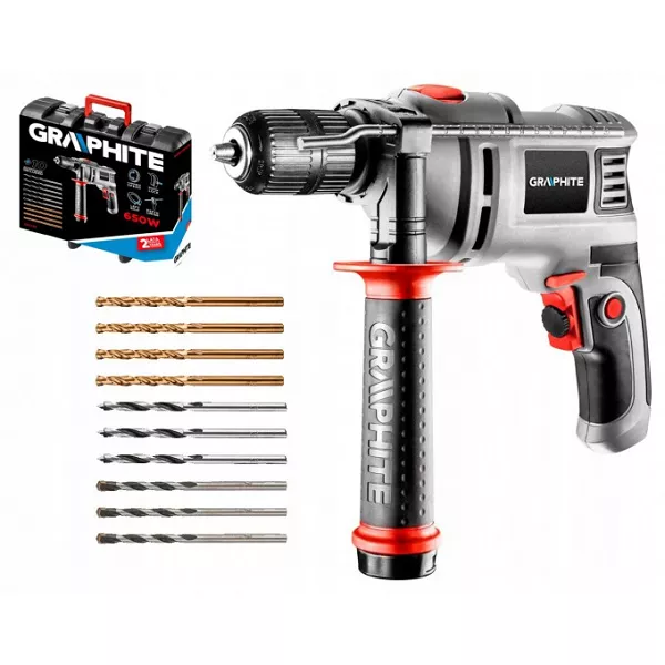Wiertarka udarowa 650W Graphite 58G736 + wiertła
