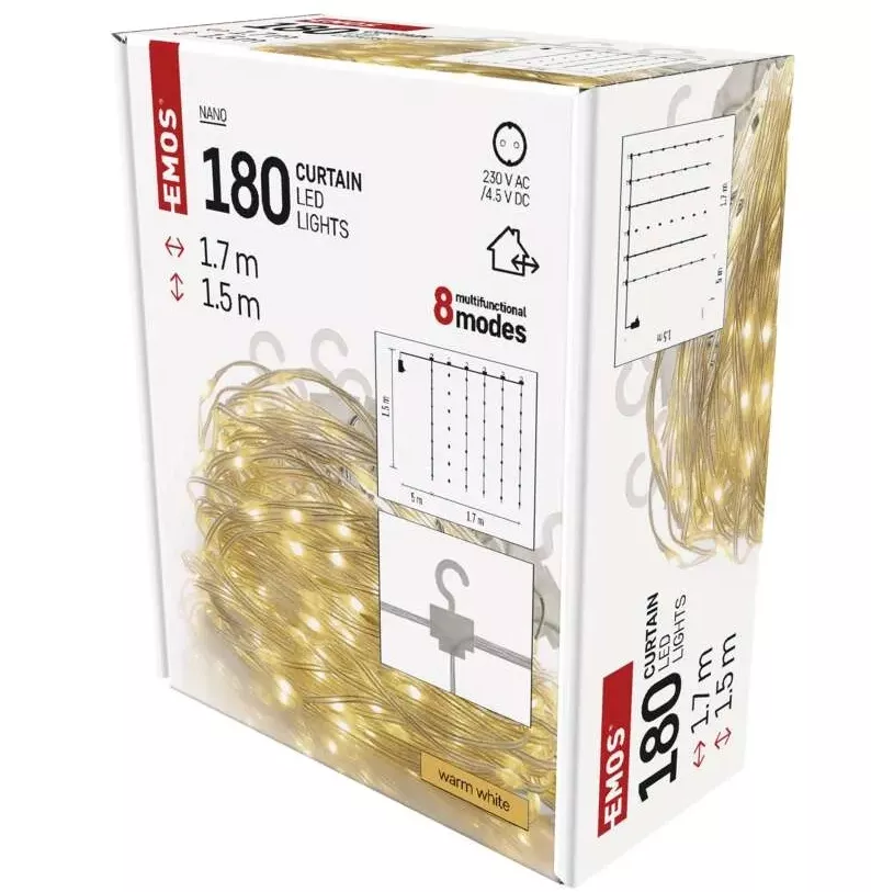 180 LED nano kurtyna 1.7x1.5m ciepła biel 8 programów 