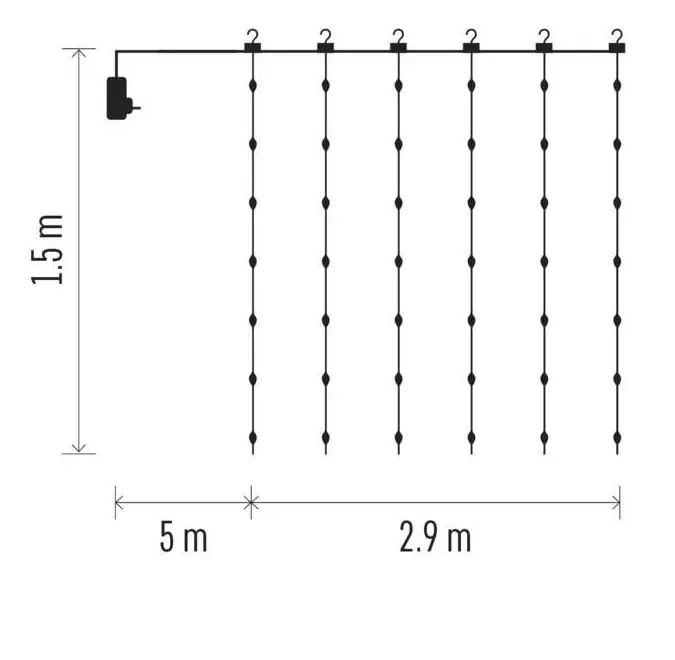 Kurtyna - 180 LED 2.9x1.5m ciepła biel 8 programów