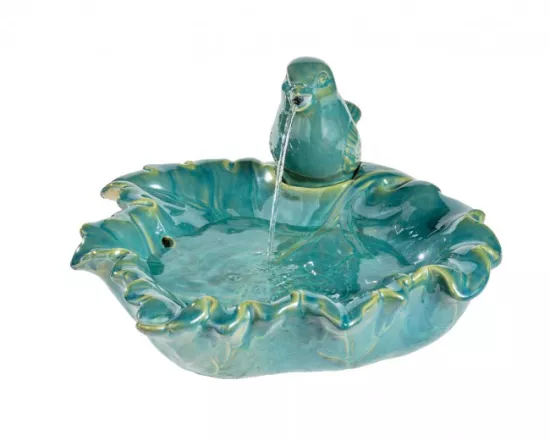 Fontanna ceramiczna z ptaszkiem zielona 40,5 x 39,5 x 21 cm